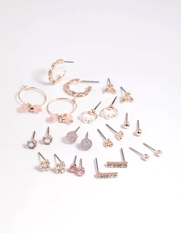 Rose Gold Bee & Diamante Stud Earring 12-Pack sold by lovisa