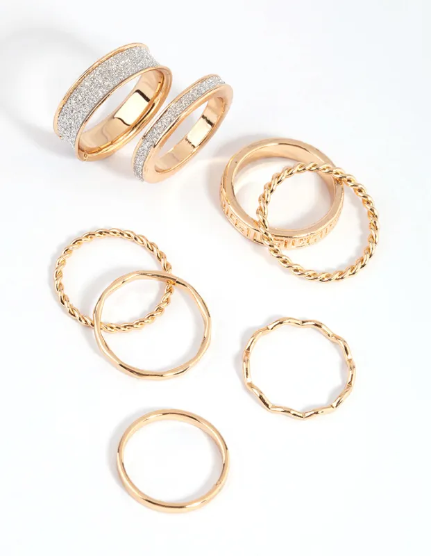 Gold Glitter Ring Stack Pack sold by lovisa