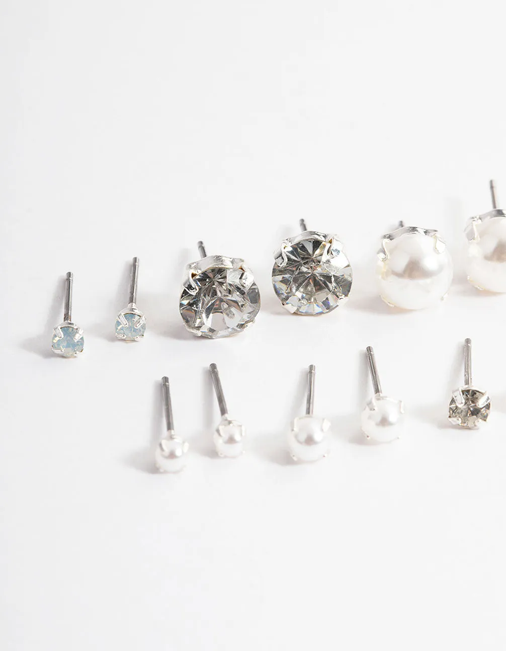 Silver Pearl & Diamante Stud Earrings 8-Pack sold by lovisa product image thumbnail 2