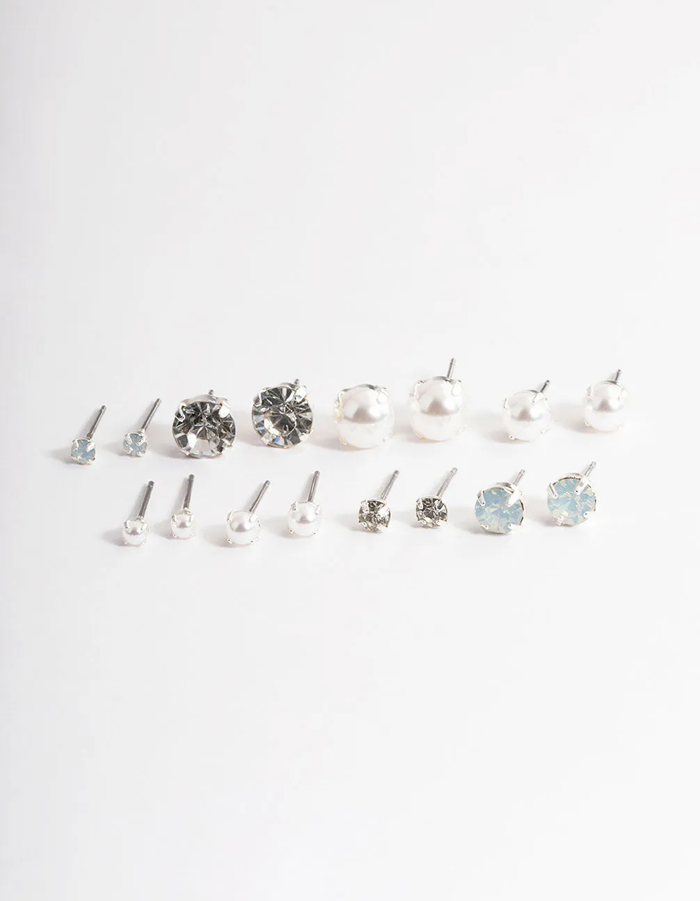 Silver Pearl & Diamante Stud Earrings 8-Pack sold by lovisa