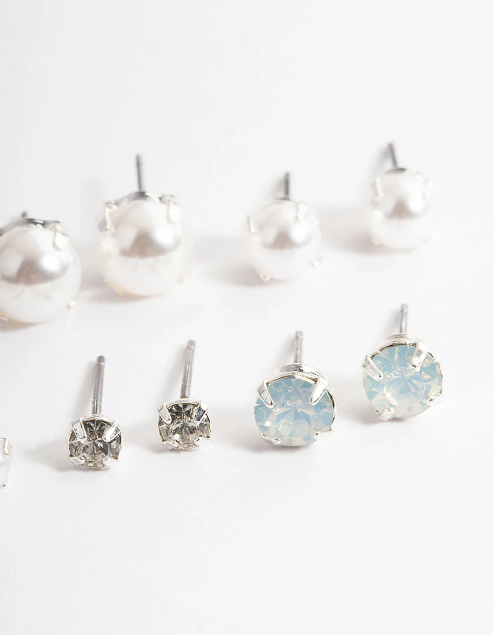 Silver Pearl & Diamante Stud Earrings 8-Pack sold by lovisa product image thumbnail 3
