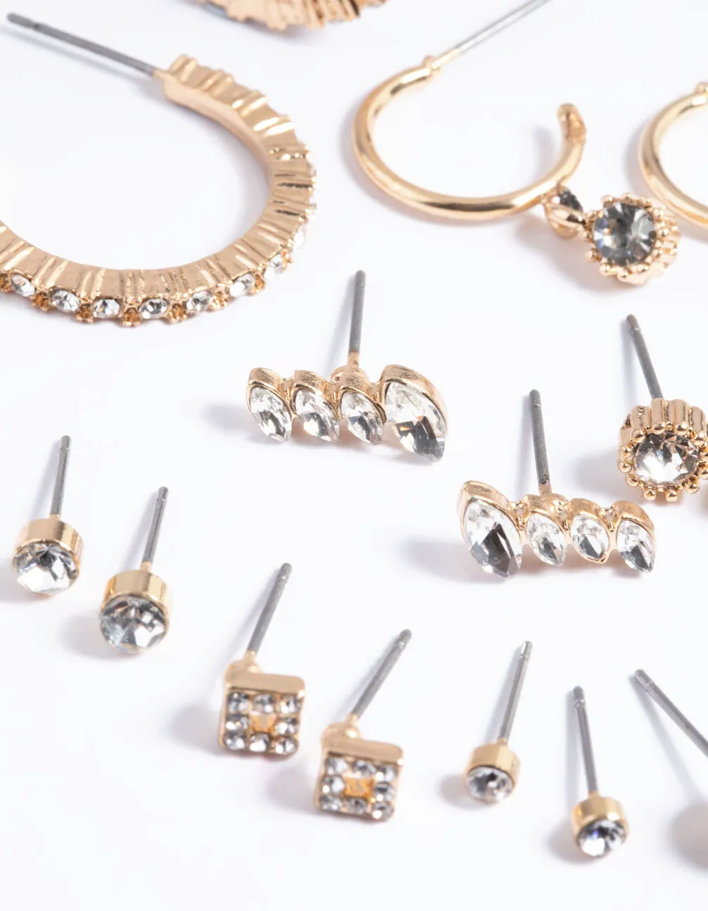 Gold Plain Diamante Stud Earrings 8-Pack sold by lovisa product image thumbnail 2