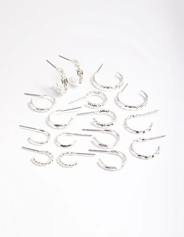 Silver Mixed Diamante Hoop Earrings 8-Pack sold by lovisa