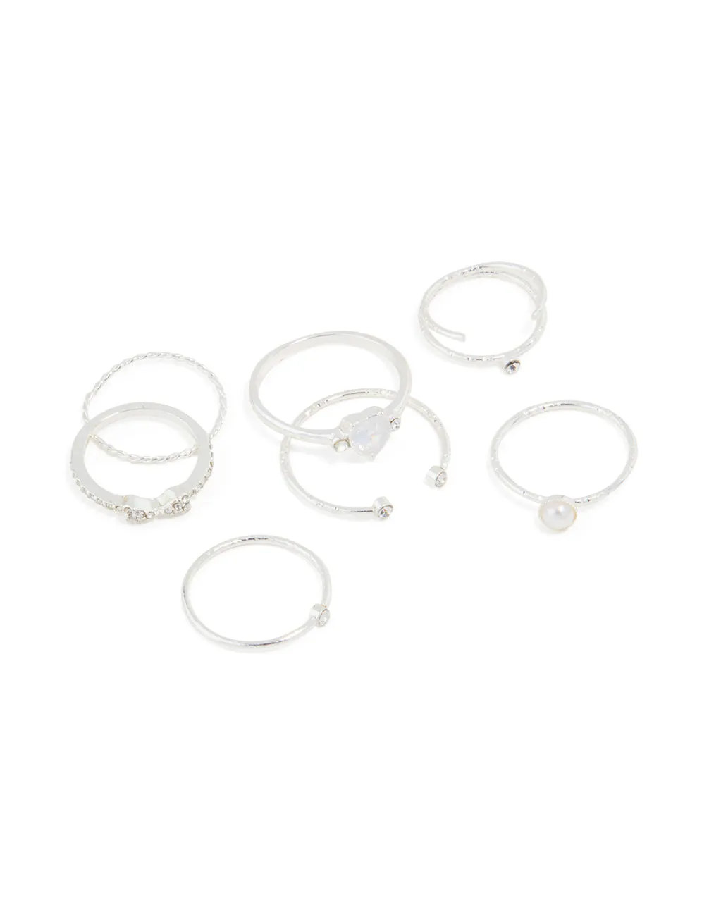 Silver Dainty Diamante & Pearl Ring Pack sold by lovisa