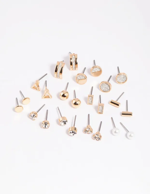 Gold Glitter Stud Earring 12-Pack sold by lovisa