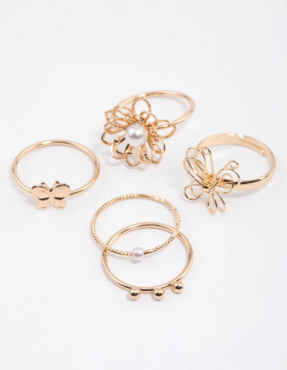 Gold Wire Flower & Butterfly Ring Pack sold by lovisa