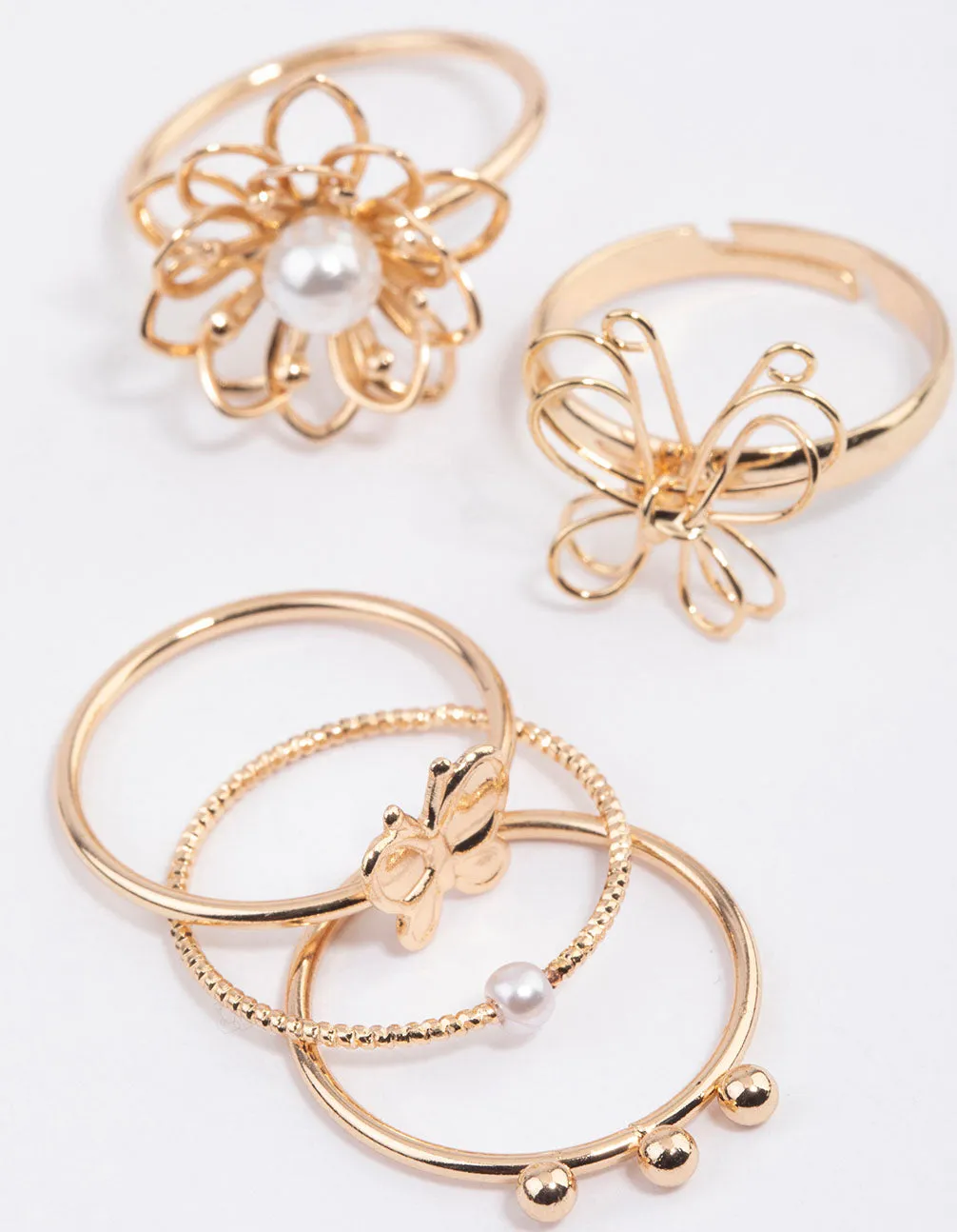 Gold Wire Flower & Butterfly Ring Pack sold by lovisa product image thumbnail 2