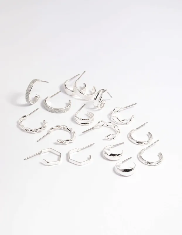 Silver Textured Glitter Hoop Earring 8-Pack sold by lovisa