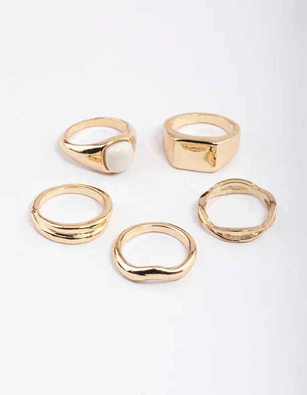 Gold Organic Shape & Signet Ring Pack sold by lovisa