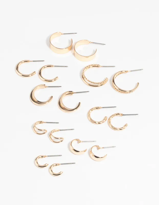 Gold Simple Hoop Earring 8-Pack sold by lovisa