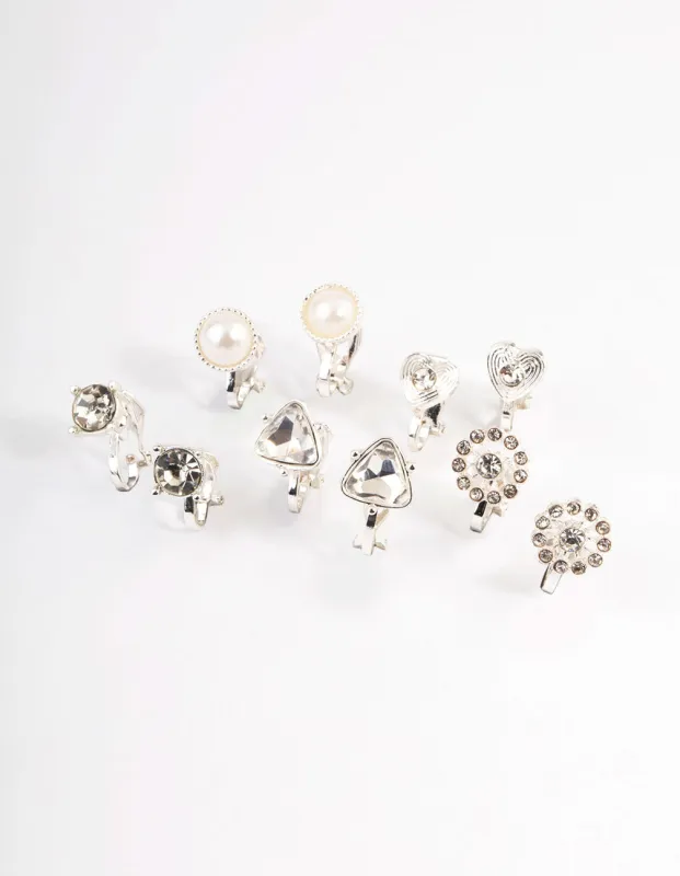 Silver Heart & Flower Clip On Earrings 5-Pack sold by lovisa