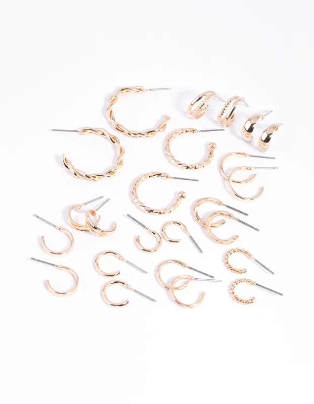 Gold Twisted Hoop Earring 12-Pack sold by lovisa