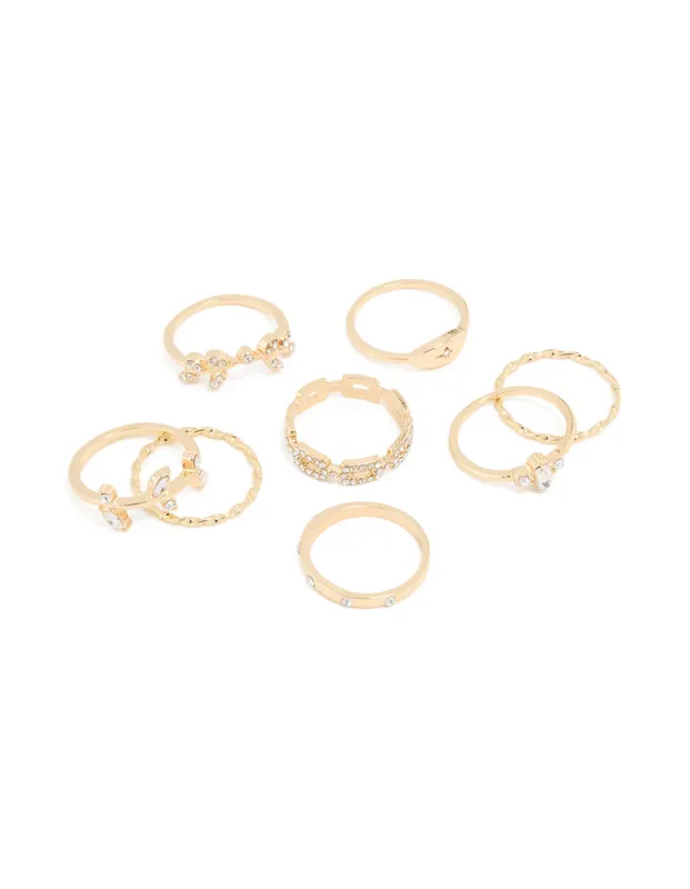 Gold Leaves Ring 8-Pack sold by lovisa