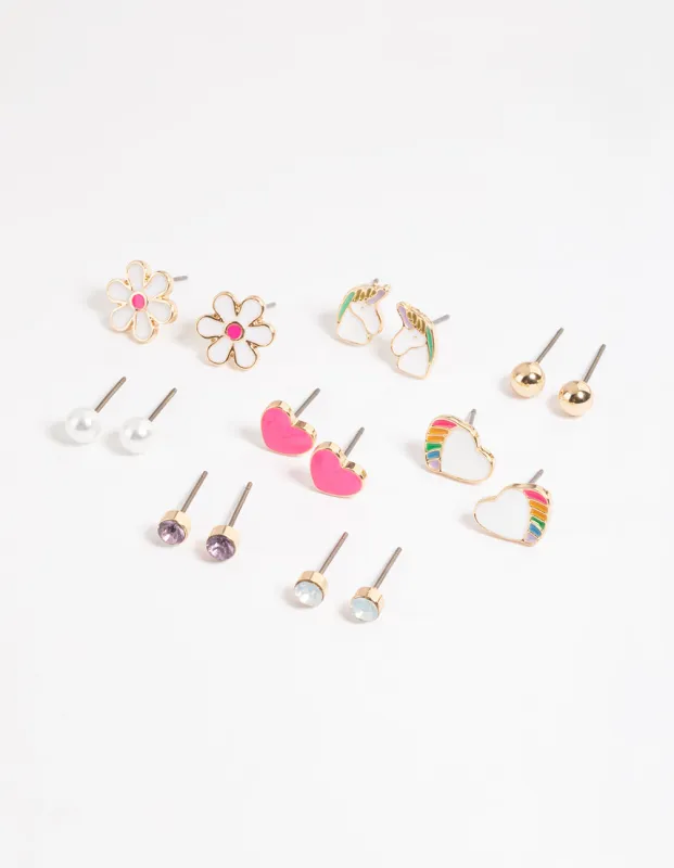 Gold Cute Unicorn Earrings 8-Pack sold by lovisa