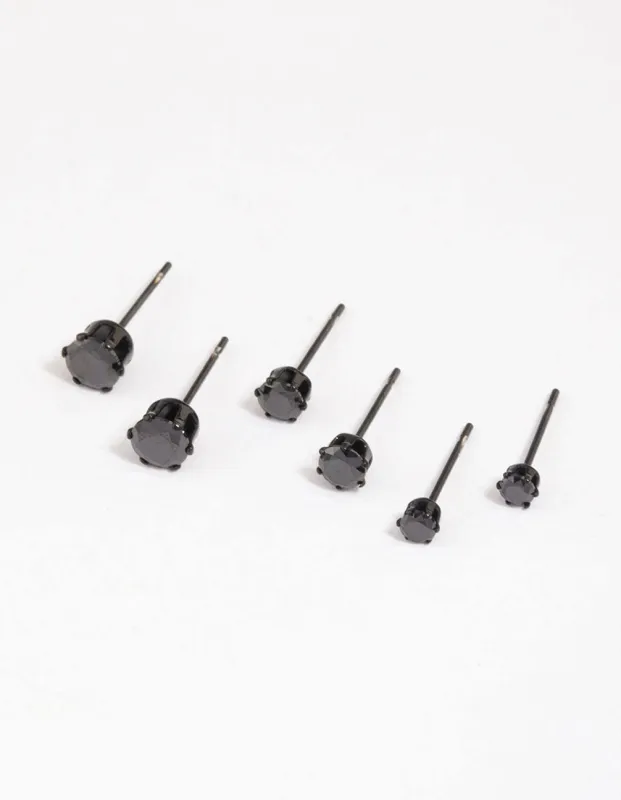 Black Coated Surgical Steel Classic Stud Earrings Pack sold by lovisa