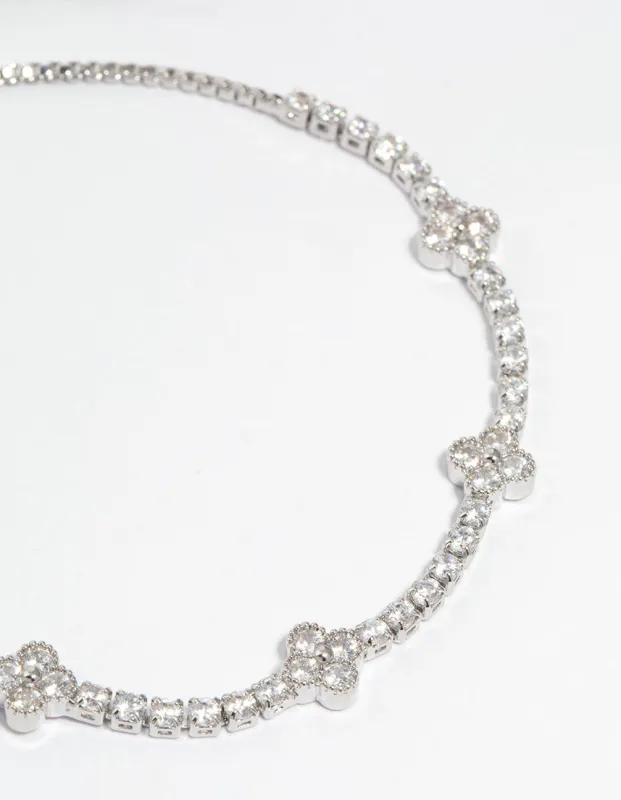 Silver Cubic Zirconia Flower Stretch Bracelet sold by lovisa