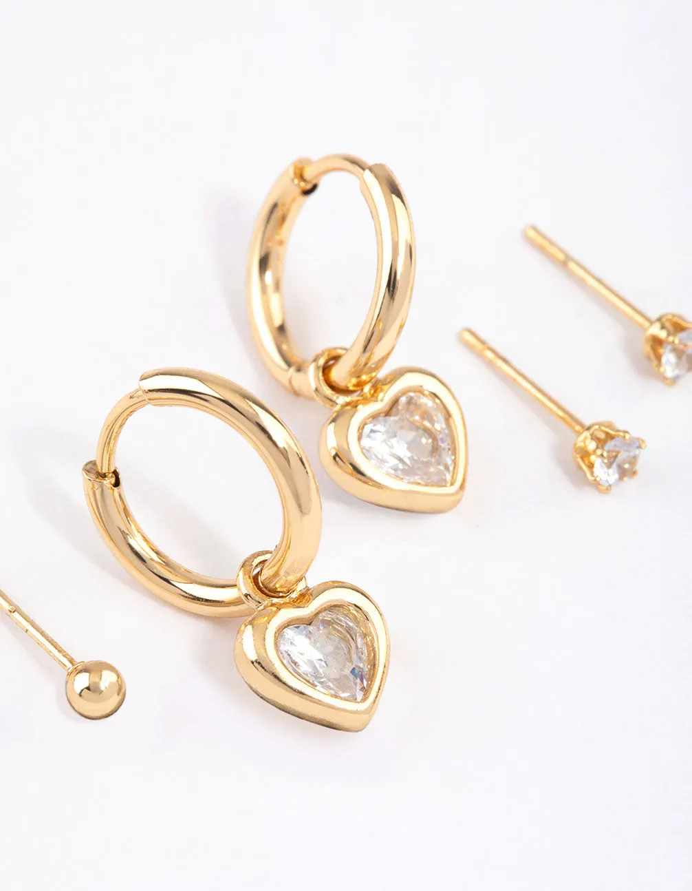 Gold Plated Surgical Steel Chubby Heart & Stud Earrings Pack sold by lovisa product image thumbnail 2
