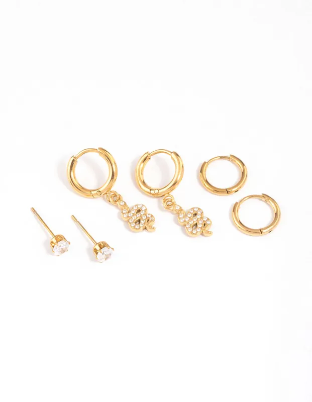 Gold Plated Surgical Steel Snake Huggie Earrings Pack sold by lovisa