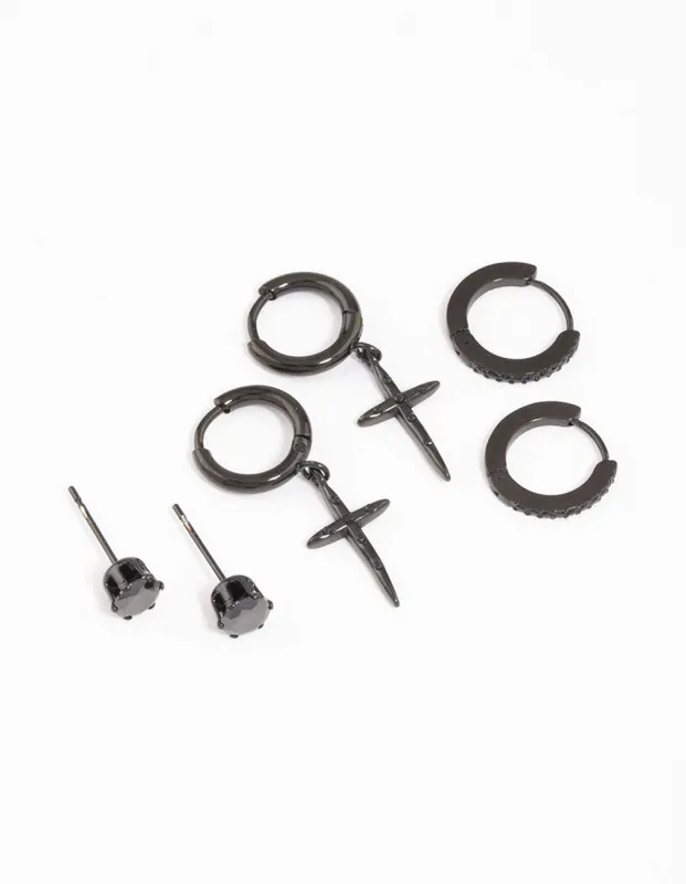 Surgical Steel Large Black Cross Huggie Earrings Pack sold by lovisa