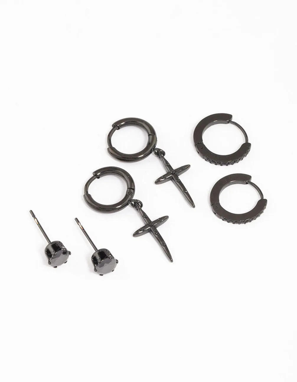 Surgical Steel Large Black Cross Huggie Earrings Pack sold by lovisa