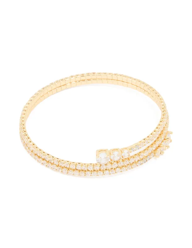 Gold Plated Cubic Zirconia Layered Bangle sold by lovisa