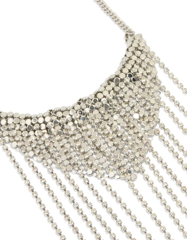 Silver Diamante Fringe Long Necklace sold by lovisa