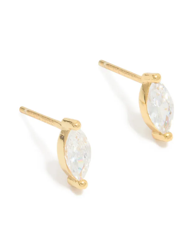 Gold Plated Sterling Silver Cubic Zirconia Marquise Earrings sold by lovisa