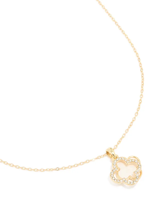 Gold Plated Diamante Outline Flower Pendant Necklace sold by lovisa