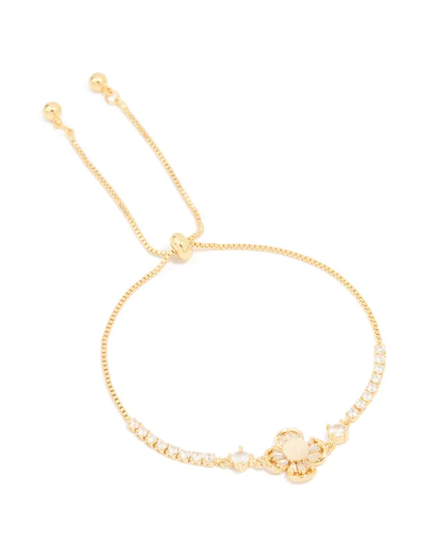Gold Plated Cubic Zirconia Flower Baguette Toggle Bracelet sold by lovisa