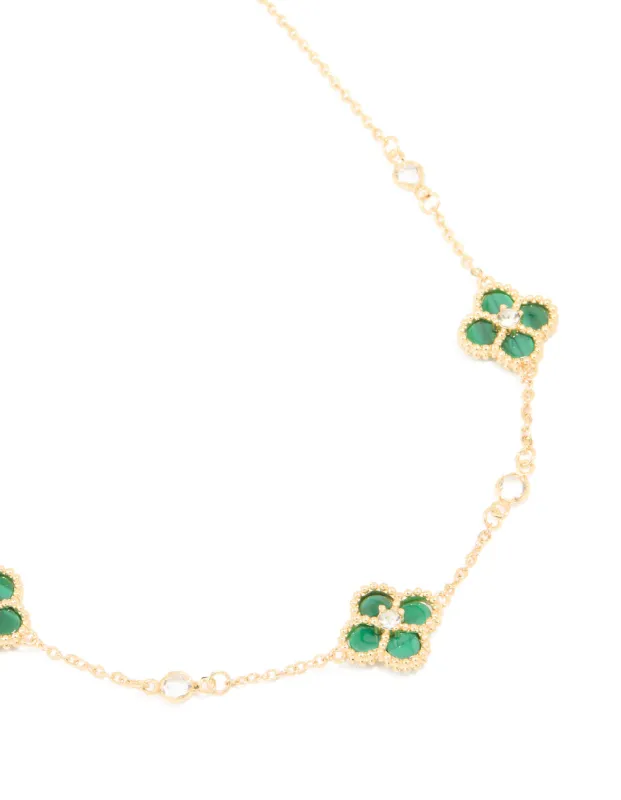 Gold Plated Cubic Zirconia Emerald Flower Trio Necklace sold by lovisa