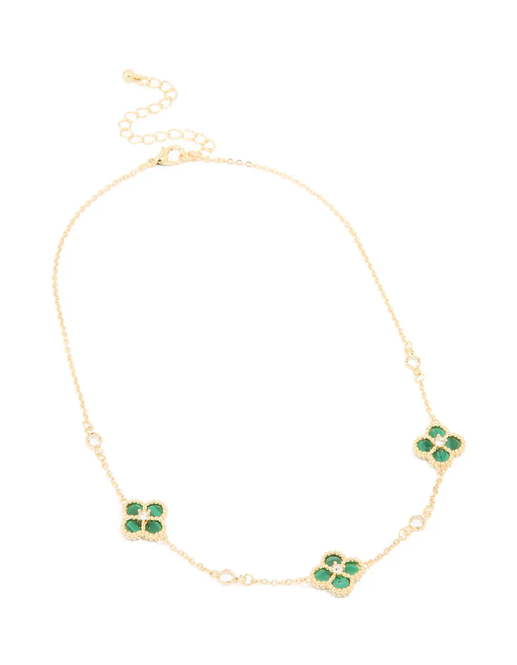 Gold Plated Cubic Zirconia Emerald Flower Trio Necklace sold by lovisa product image thumbnail 2
