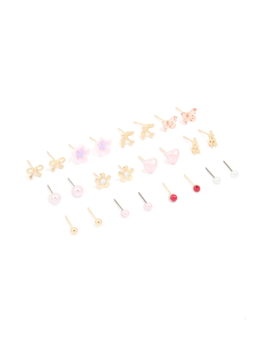 Gold Flower Bow & Heart Earrings 12-Pack sold by lovisa
