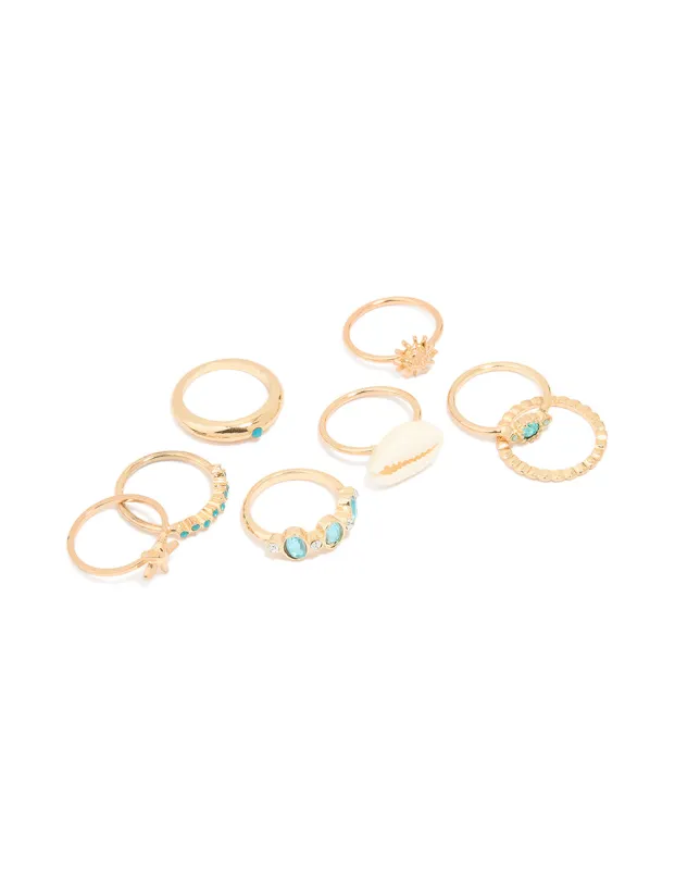 Gold Sea-Themed Rings 8-Pack sold by lovisa