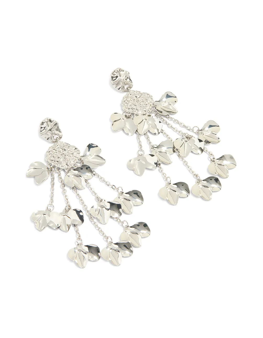 Silver Flower Chain Drop Organic Earrings sold by lovisa