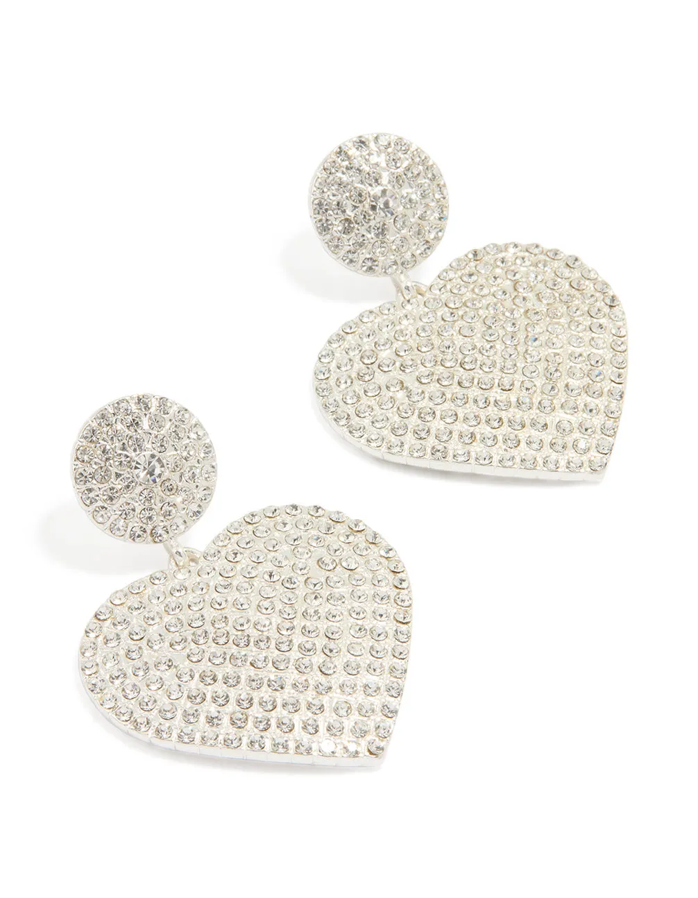 Silver Diamante Heart Drop Stud Earrings sold by lovisa