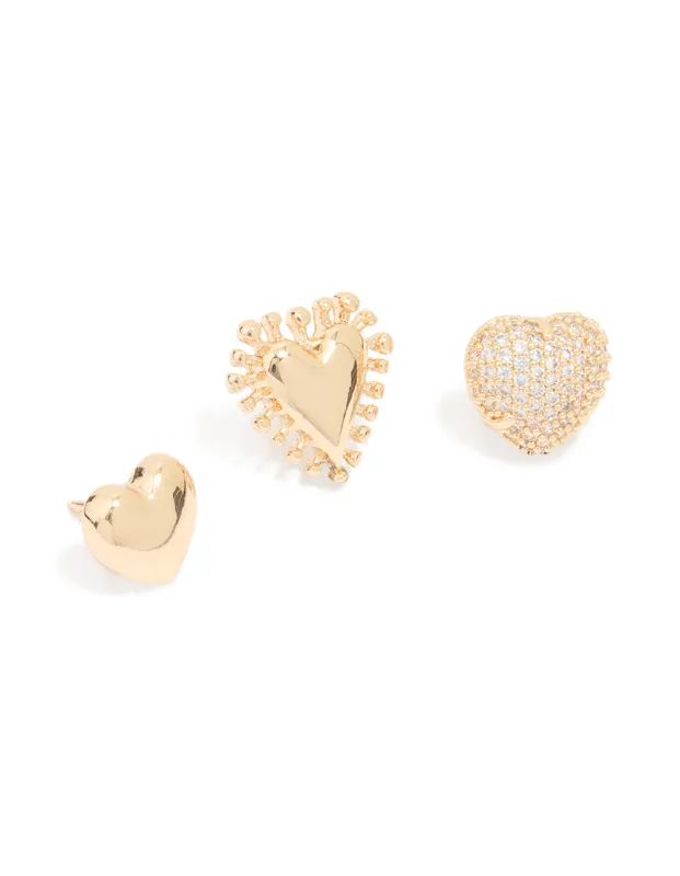 Gold Cubic Zirconia Heart Pins 3-Pack sold by lovisa