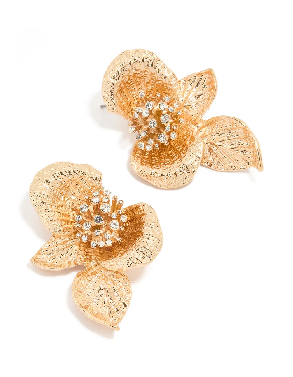 Gold Diamante Flower & Leaf Earrings sold by lovisa