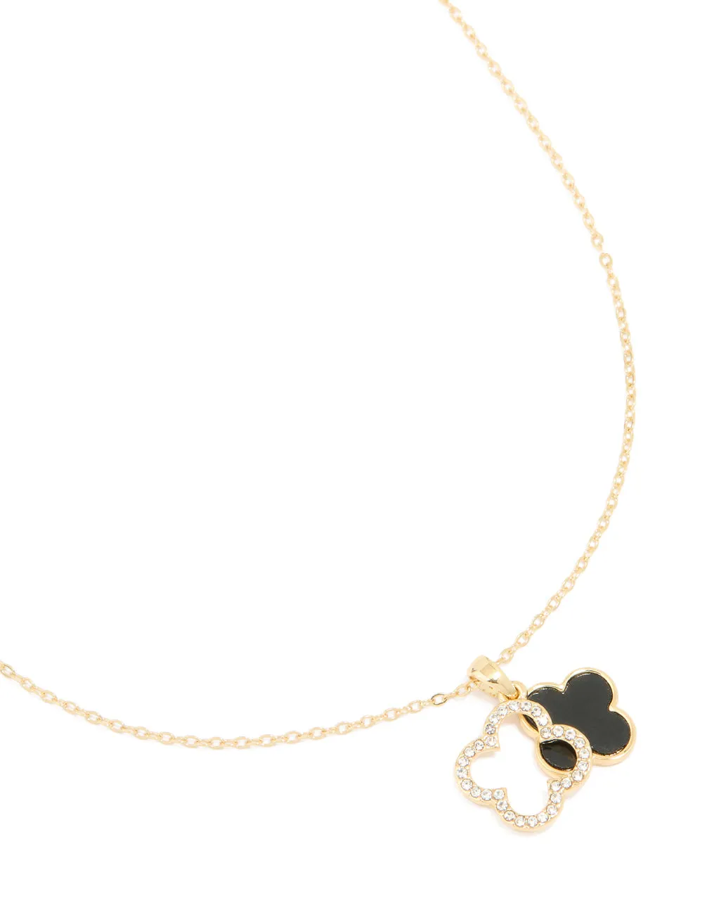 Gold Plated Diamante Outline Black Flower Pendant Necklace sold by lovisa