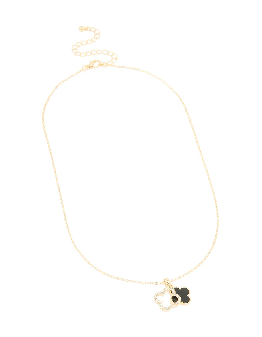Gold Plated Diamante Outline Black Flower Pendant Necklace sold by lovisa product image thumbnail 2
