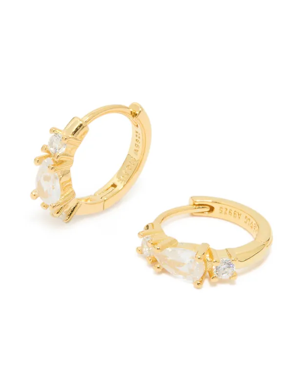 Gold Plated Sterling Silver Pear Cubic Zirconia Huggie Earrings sold by lovisa