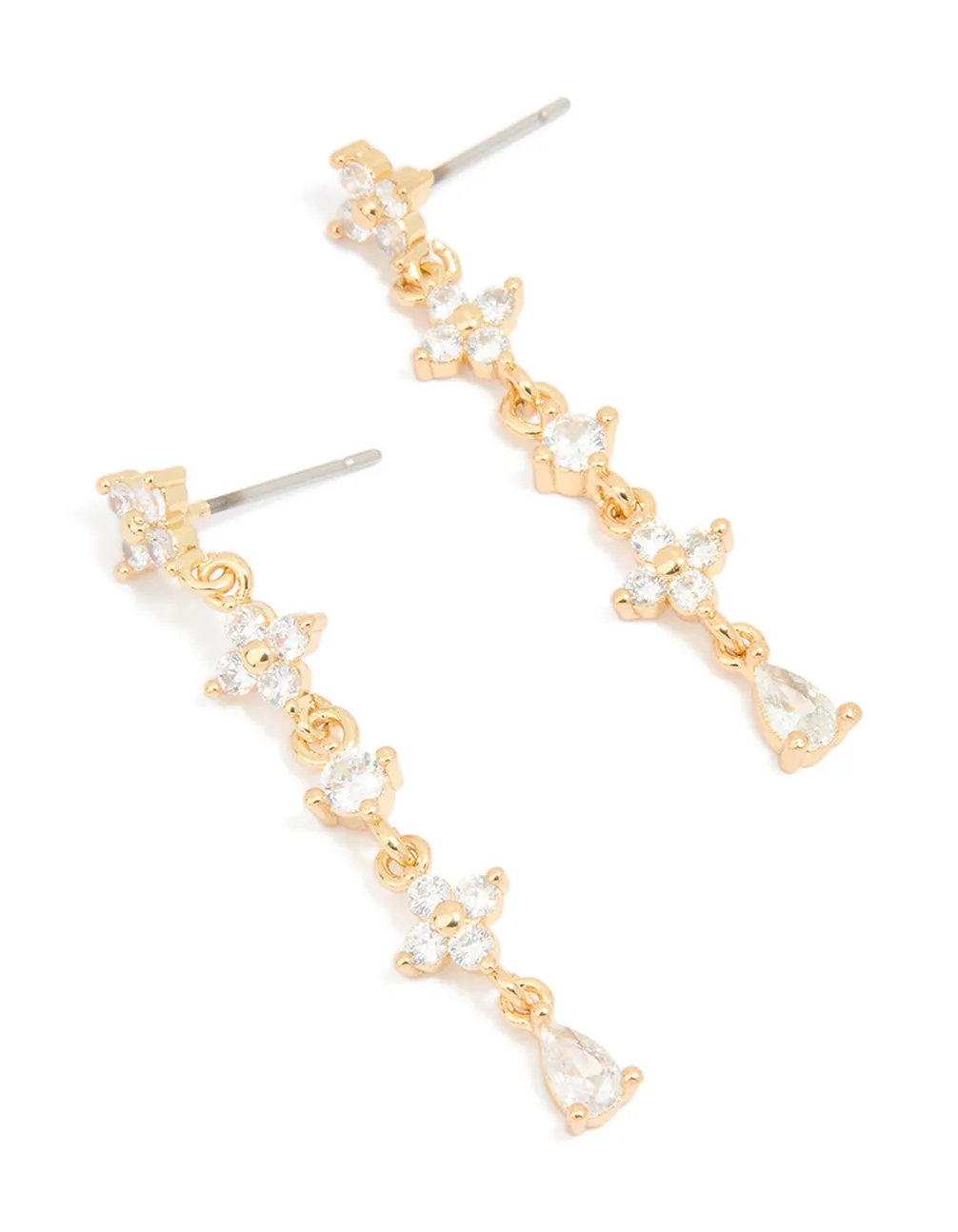 Gold Plated Cubic Zirconia Flower Drop Earrings sold by lovisa