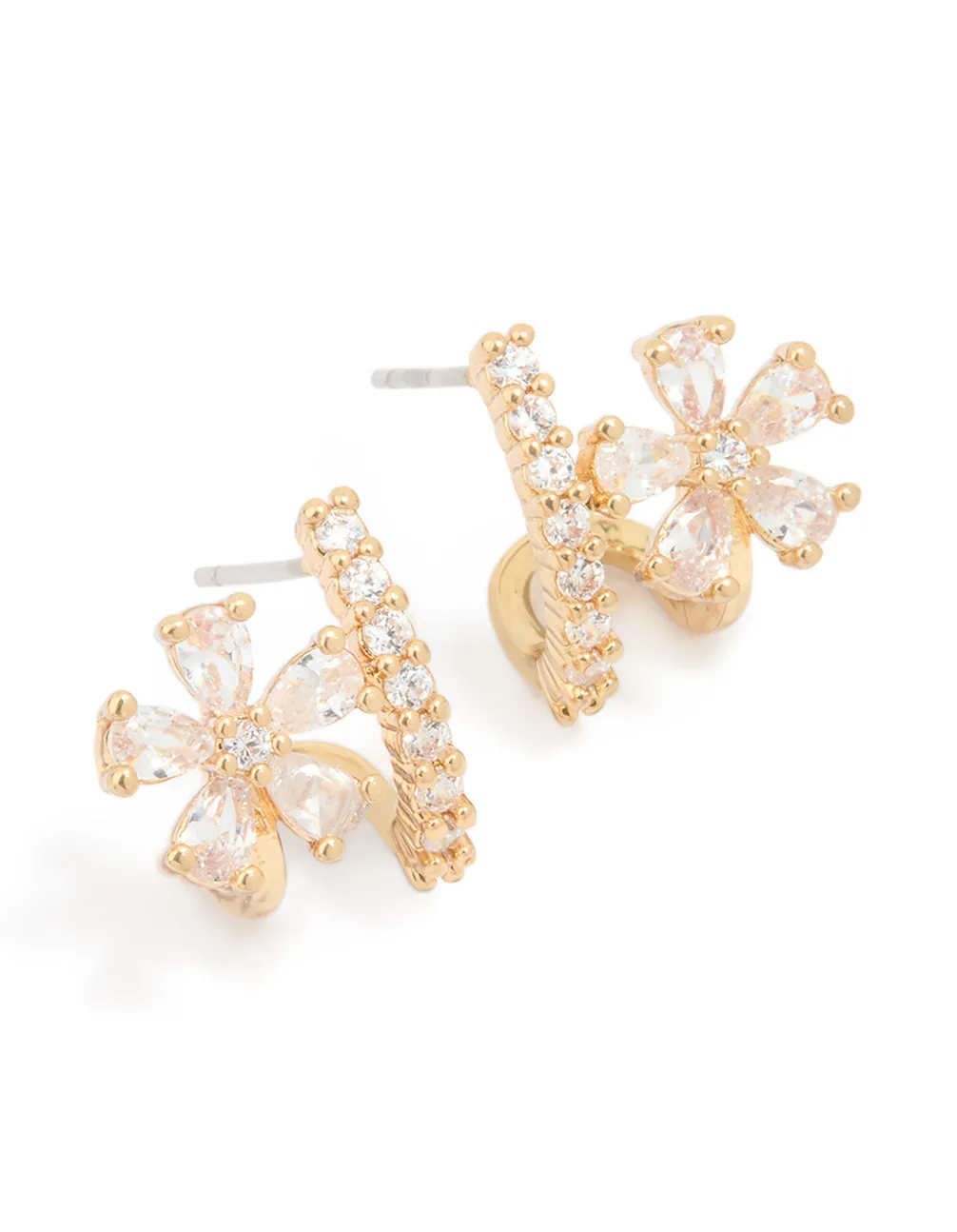 Gold Plated Cubic Zirconia Flower Ear Jacket Earrings sold by lovisa