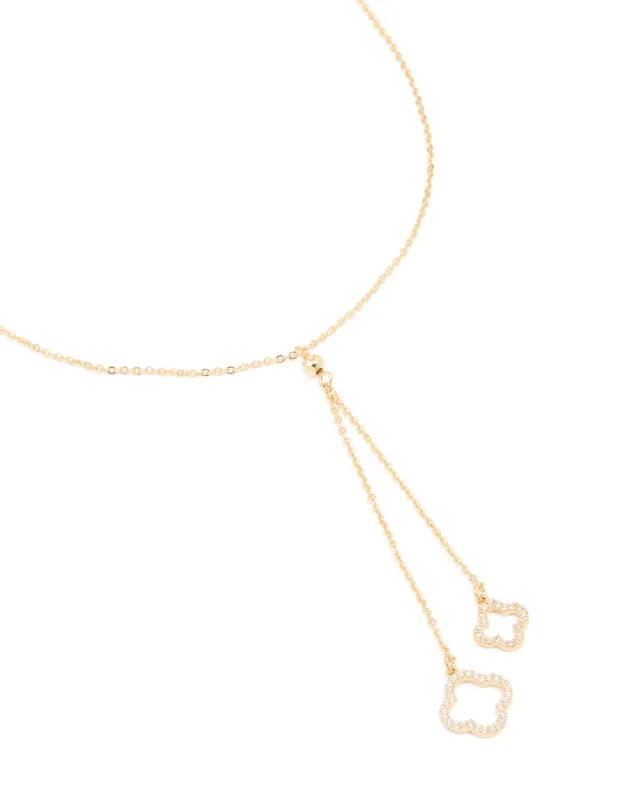 Gold Plated Cubic Zirconia Outline Flower Y-Necklace sold by lovisa