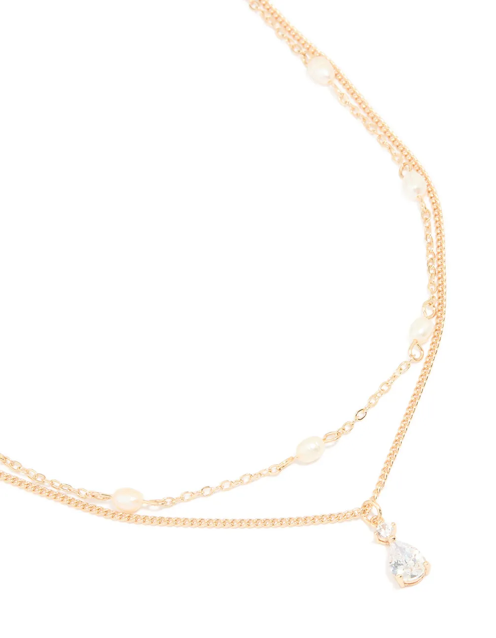 Gold Plated Freshwater Pearl & Diamante Layered Necklace sold by lovisa