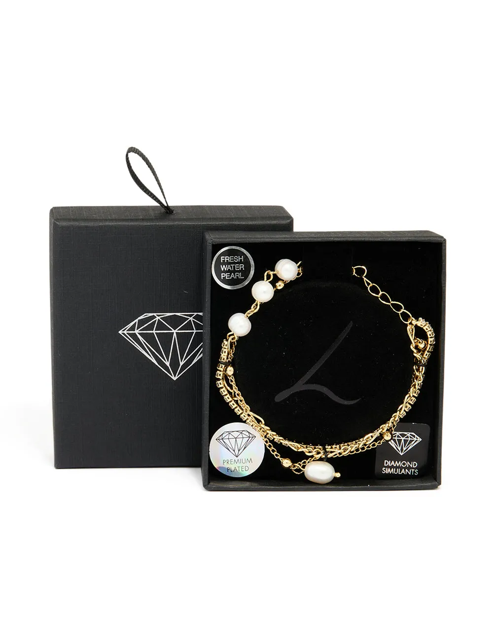 Gold Plated Freshwater Pearl Diamante Layered Chain Bracelet sold by lovisa product image thumbnail 3