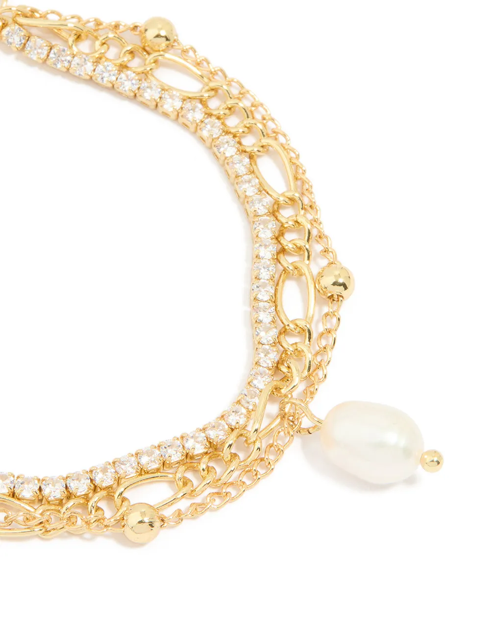 Gold Plated Freshwater Pearl Diamante Layered Chain Bracelet sold by lovisa product image thumbnail 2