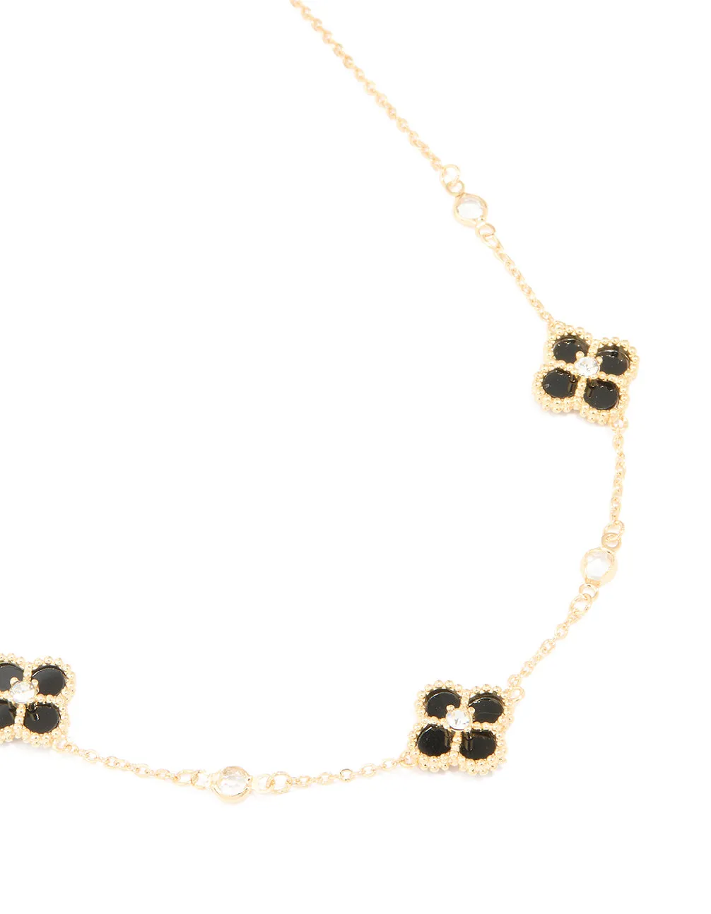 Gold Plated Cubic Zirconia Black Flower Trio Station Necklace sold by lovisa