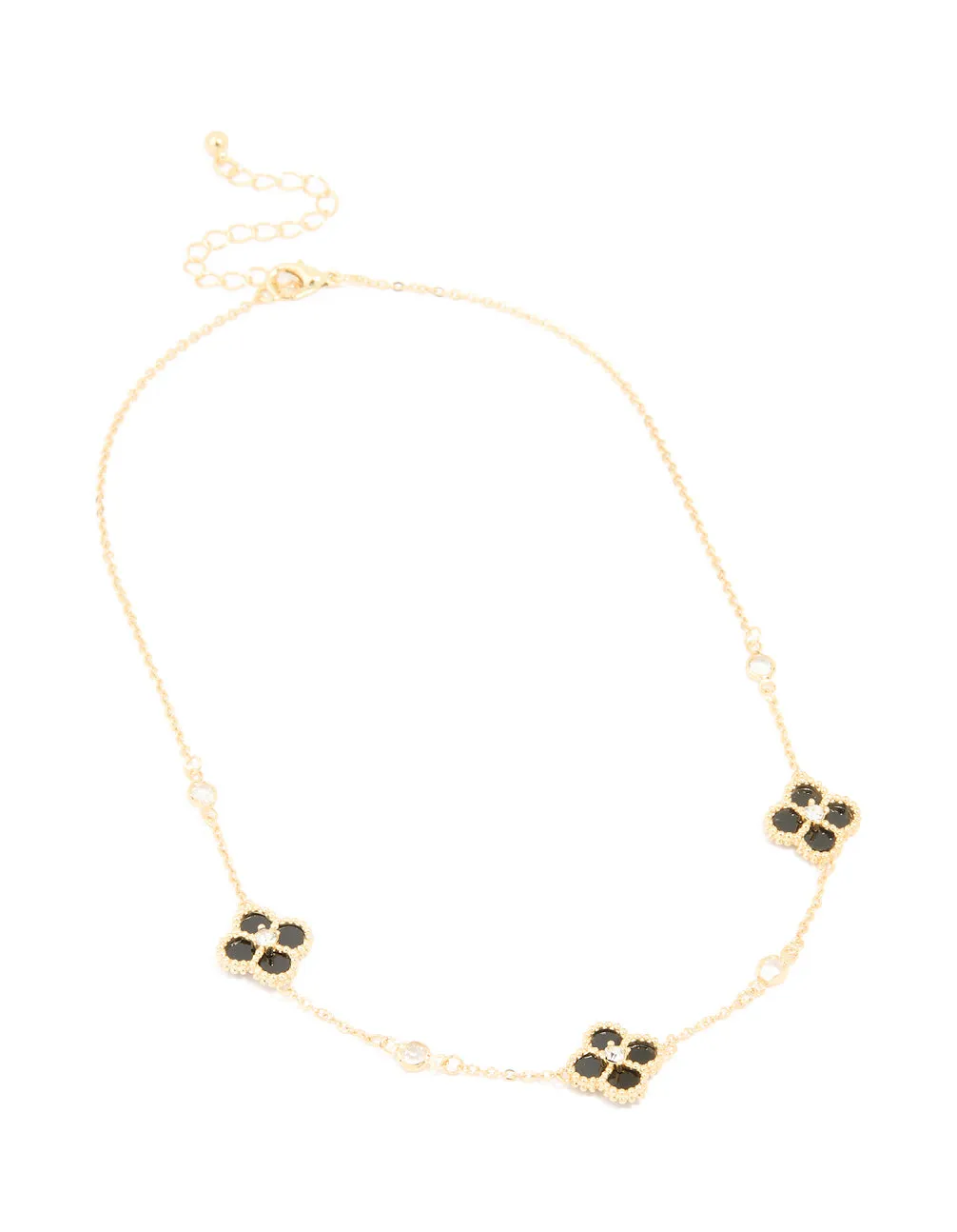Gold Plated Cubic Zirconia Black Flower Trio Station Necklace sold by lovisa product image thumbnail 2