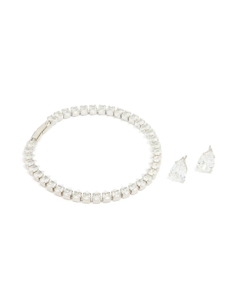 Silver Cubic Zirconia Earrings & Tennis Bracelet Set sold by lovisa