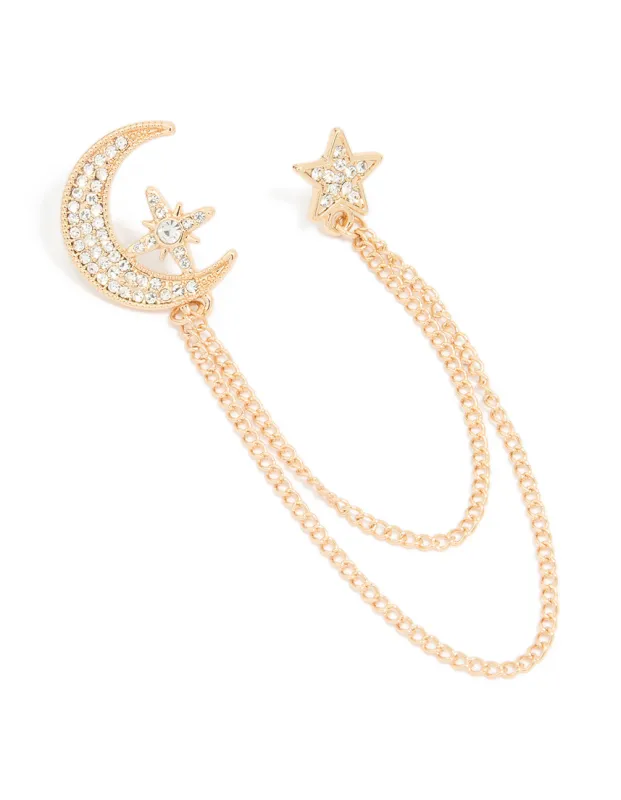 Gold Moon & Star Chain Brooches 2-Pack sold by lovisa